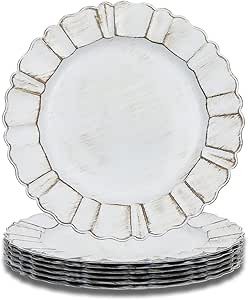 6 Pack Antique Gold Charger Plates with Embossed Rim, 13" Plastic Plate Chargers for Dinner Plate... | Amazon (US)