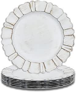 6 Pack Antique Gold Charger Plates with Embossed Rim, 13" Plastic Plate Chargers for Dinner Plate... | Amazon (US)