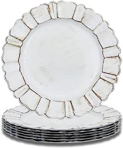 6 Pack Antique Gold Charger Plates with Embossed Rim, 13" Plastic Plate Chargers for Dinner Plate... | Amazon (US)