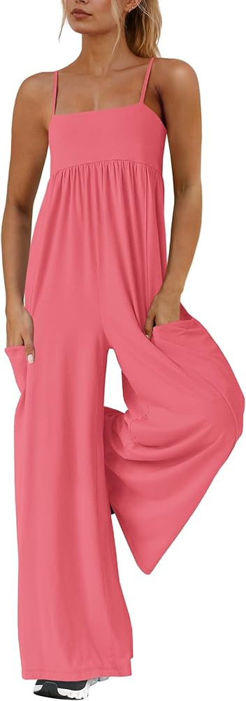 Yanekop Womens Overalls Loose Fit One Piece Jumpsuits Wide Leg Jumpsuits Spaghetti Strap Summer J... | Amazon (US)