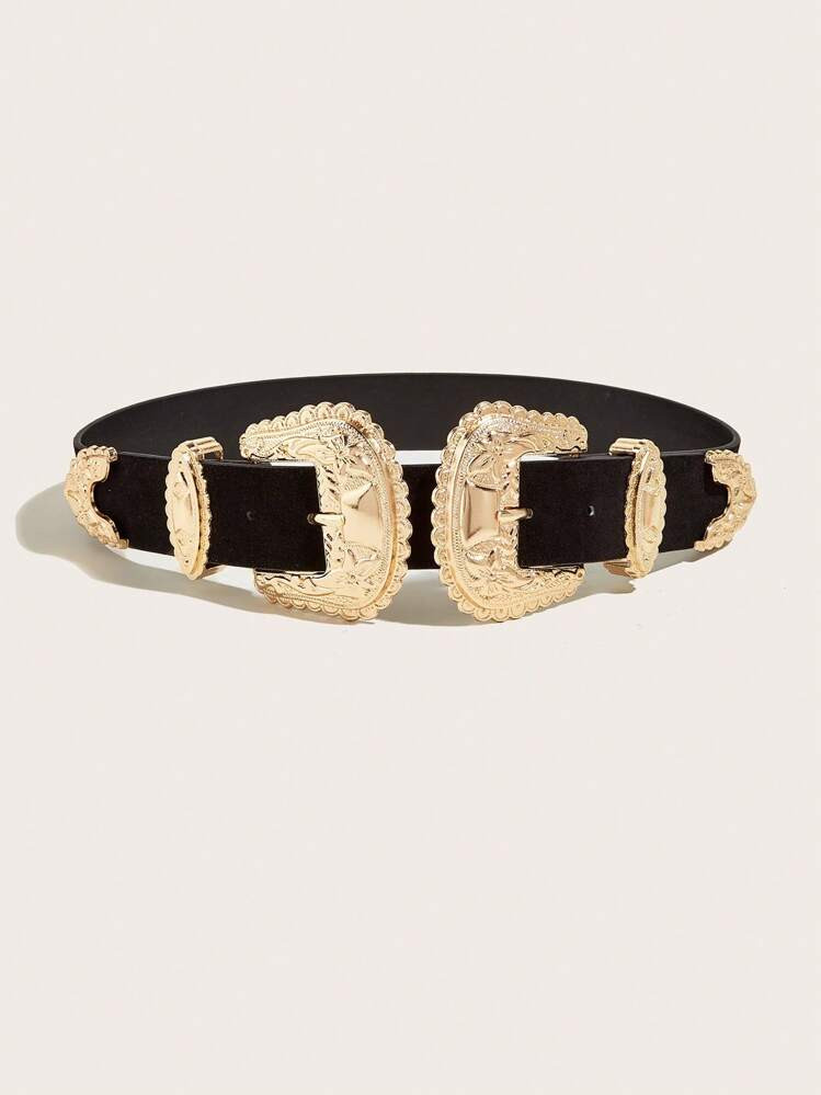 1pc Women's Brown New Style Double Button Embroidered 3 Pieces Velvet Decoration PU Coat, Jeans, Dress, Fashion Western-Style Adjustable Belt, Suitable For Daily Use Summer, School Fall, Autumn, Halloween | SHEIN