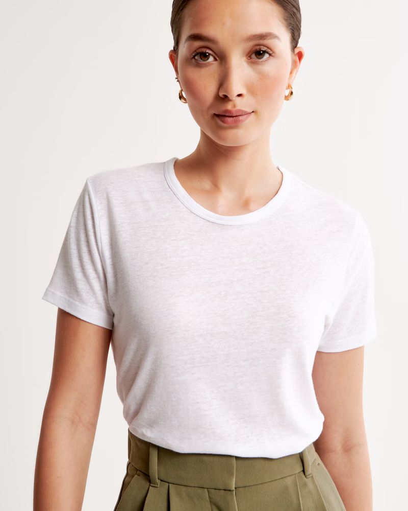 Short-Sleeve Linen-Blend Crew Tee | Abercrombie & Fitch (US)