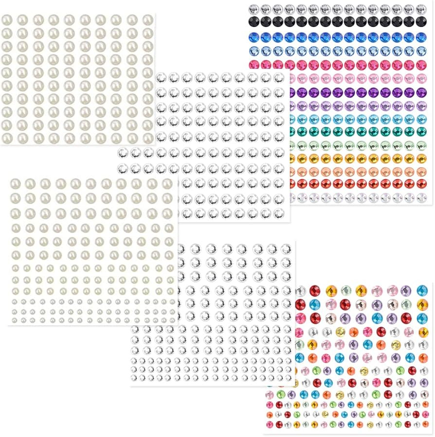 985Pcs Self-Adhesive Rhinestone and Pearls Stickers, DIY Face Jewels Stick on Hair Gems Crystal P... | Amazon (US)