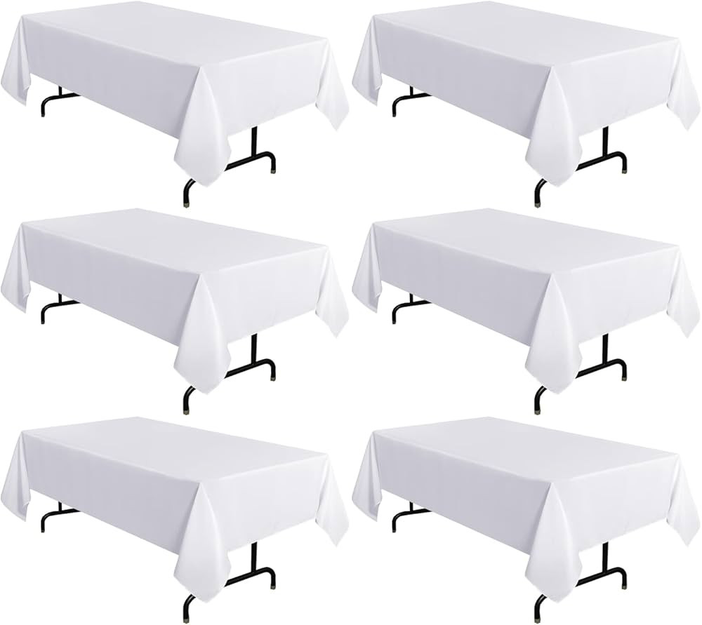 sancua 6 Pack White Tablecloth 60 x 102 Inch, Rectangle Table Cloth for 6 Feet Table - Stain and ... | Amazon (US)