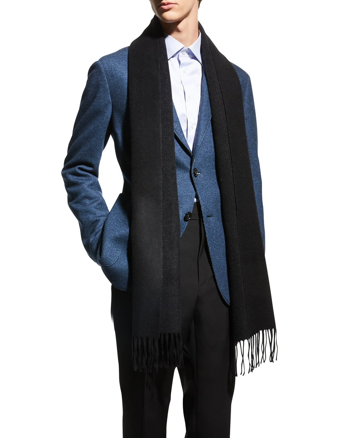 Men's Double-Sided Wool Scarf, Black/Gray | Neiman Marcus