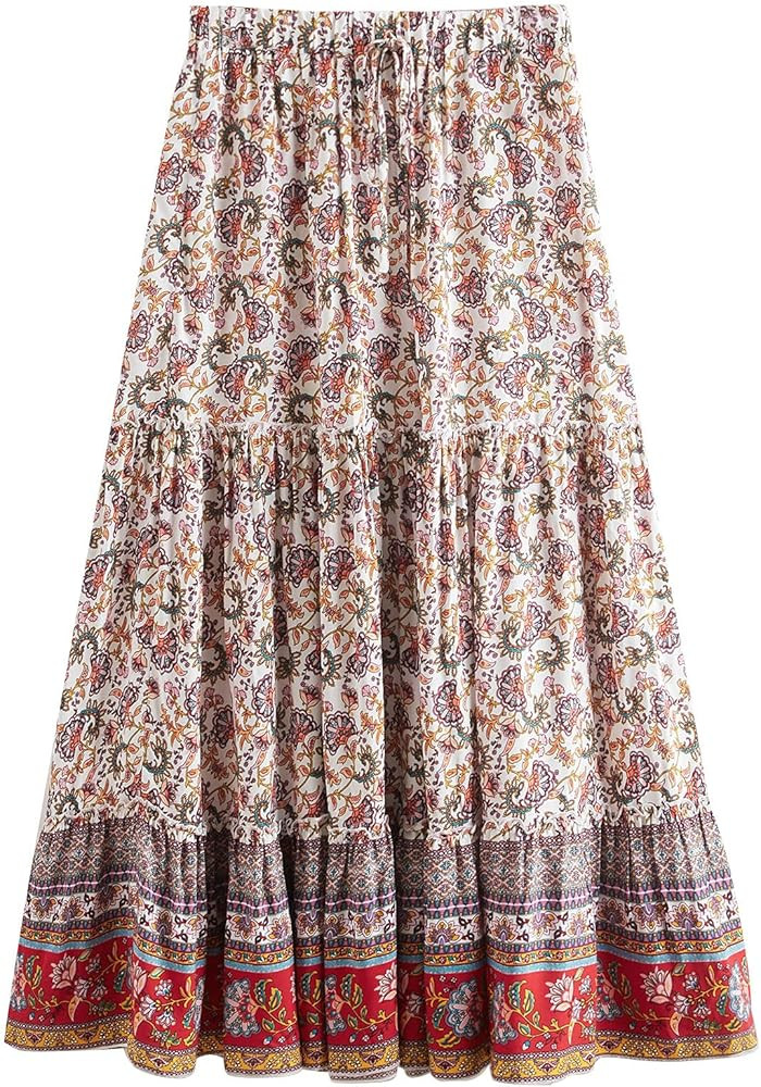 Milumia Women's Boho Vintage Floral Print Tie Waist A Line Maxi Skirts | Amazon (US)