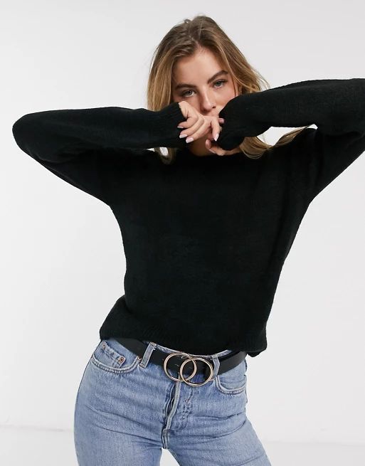 New Look puff sleeve sweater in black | ASOS US