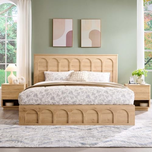 ACCOHOHO King Size Bed Frame Modern with 51" Tall Arched Recessed Headboard and 4 Drawers, Solid ... | Amazon (US)