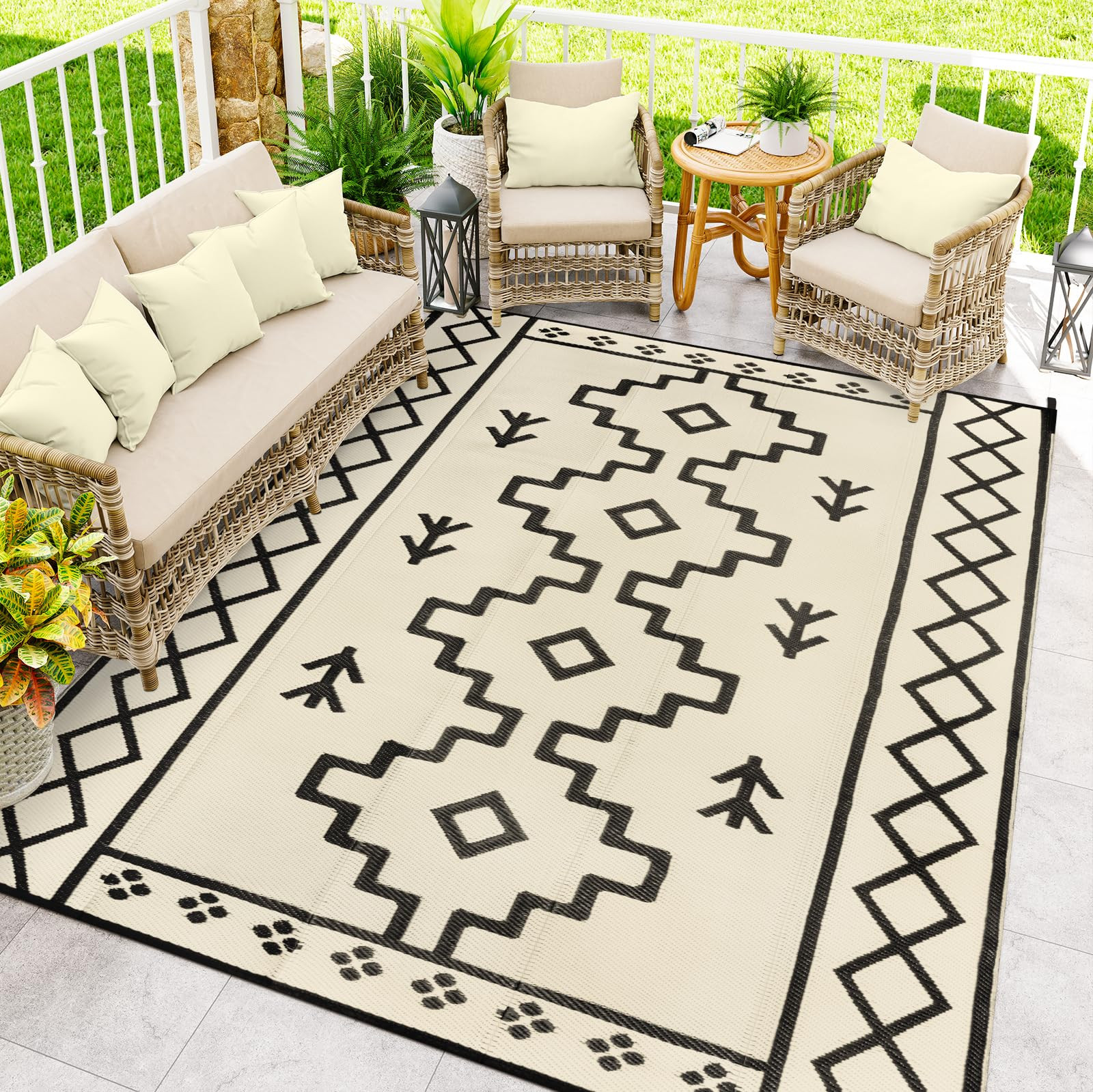 Uphome Outdoor Rugs 8x10 Waterproof, Reversible Tan Boho RV Camping Rug, Patio Plastic Straw Outs... | Amazon (US)