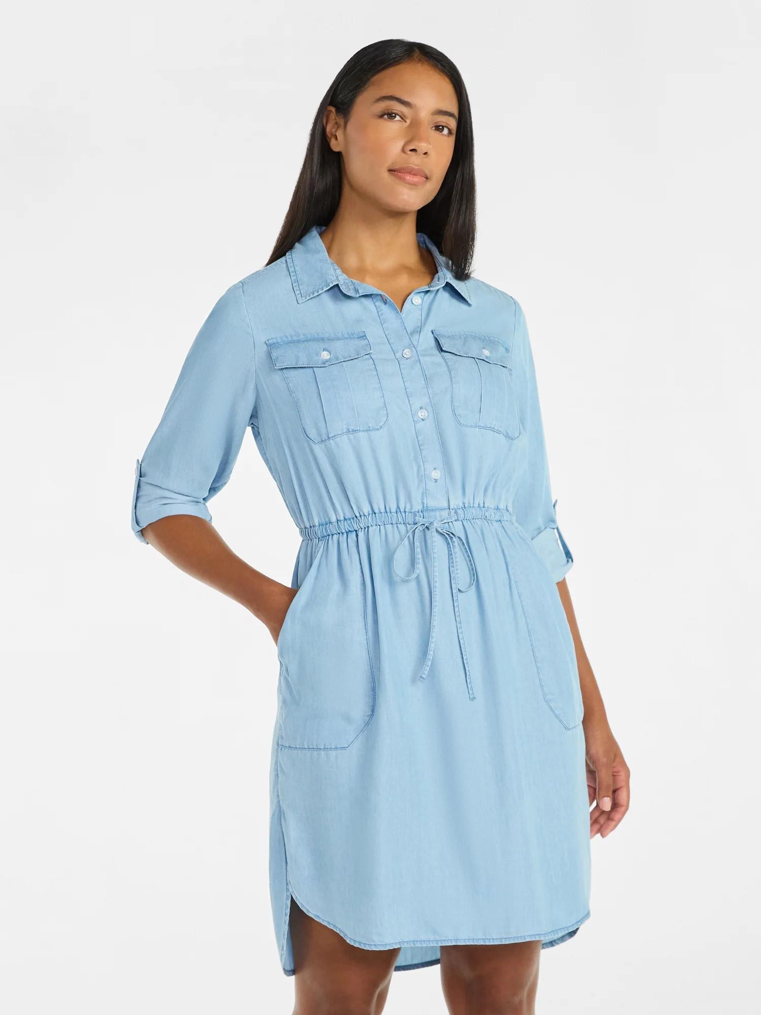 Time and Tru Women’s Soft Chambray Utility Shirt Dress, Sizes XS-XXXL | Walmart (US)
