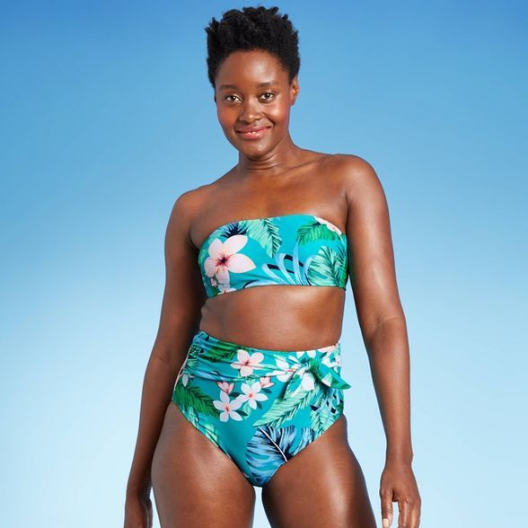 Women's Bandeau Bikini Top - Kona Sol™ Blue Tropical Print | Target