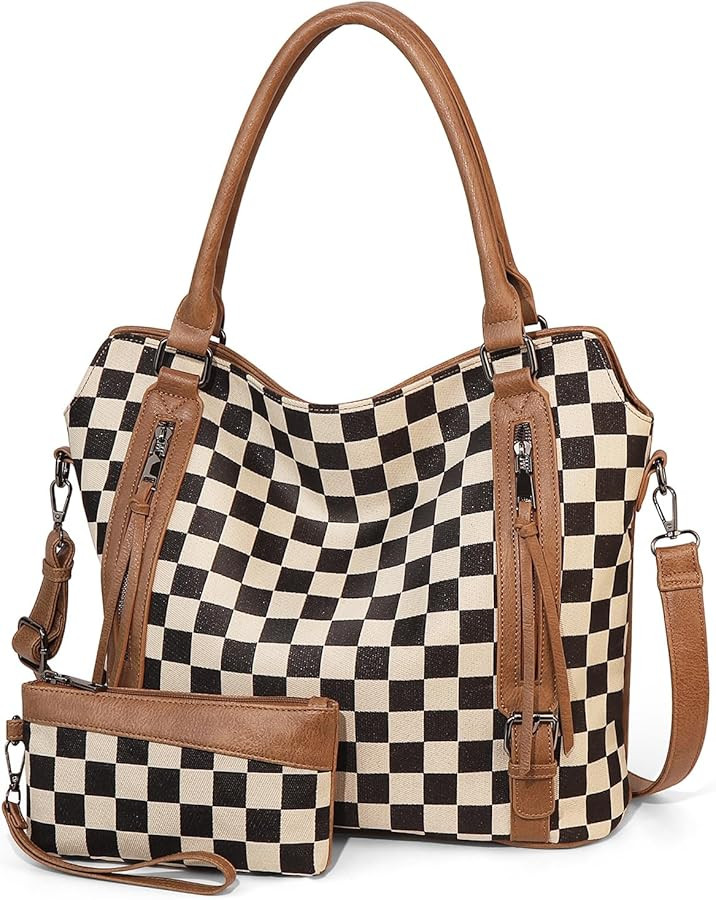 Dyalsa Checkered Hobo Purses for Women,Large Vintage Tote Shoulder Bag with Multiple Pockets | Amazon (US)