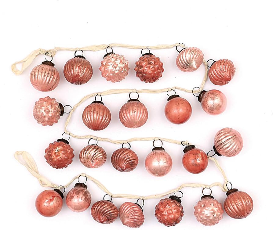 Creative Co-Op 72" Embossed Mercury Glass Ornament Garland, Pink | Amazon (US)