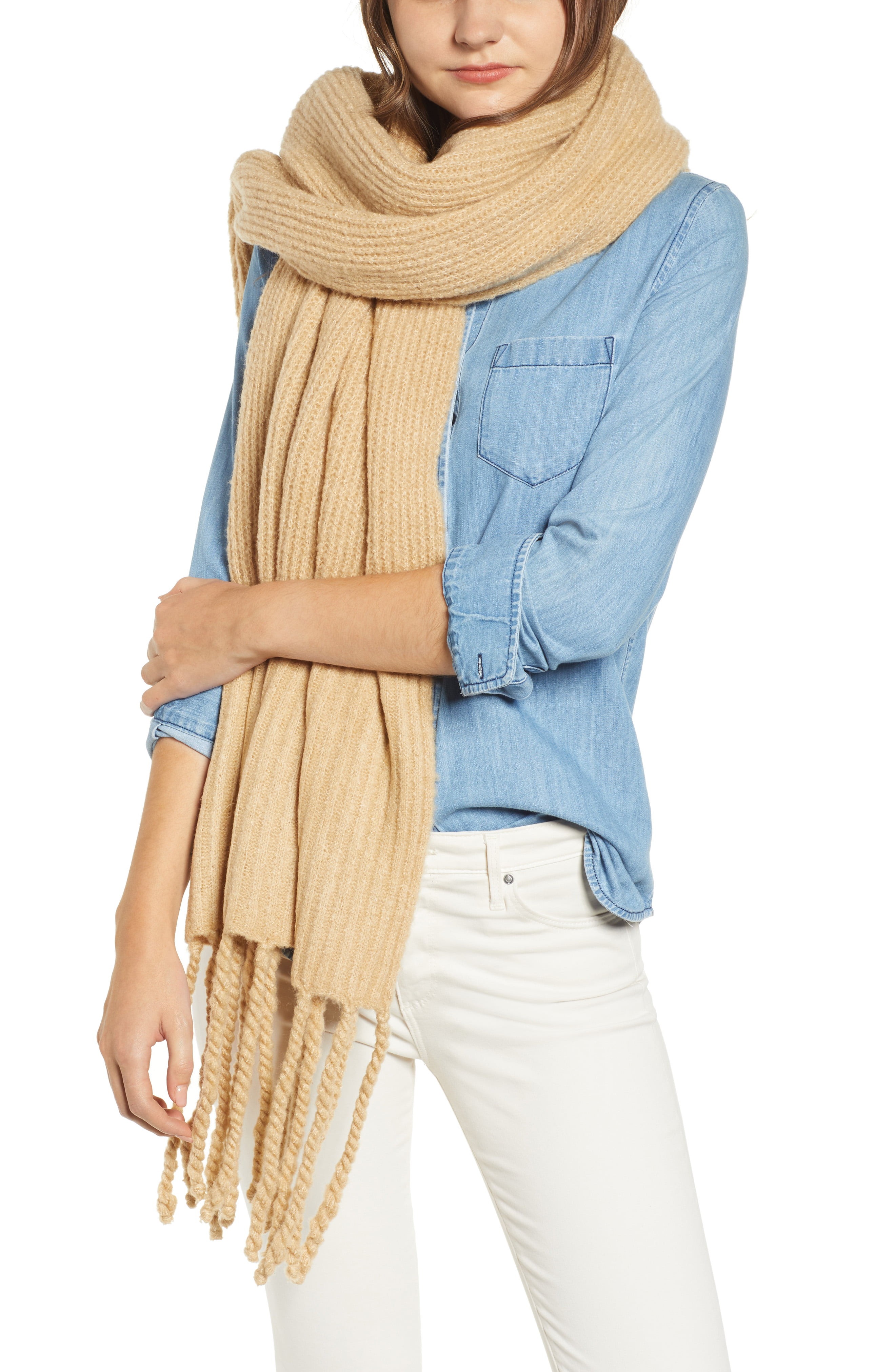 Free People Jaden Rib Knit Blanket Scarf | Nordstrom