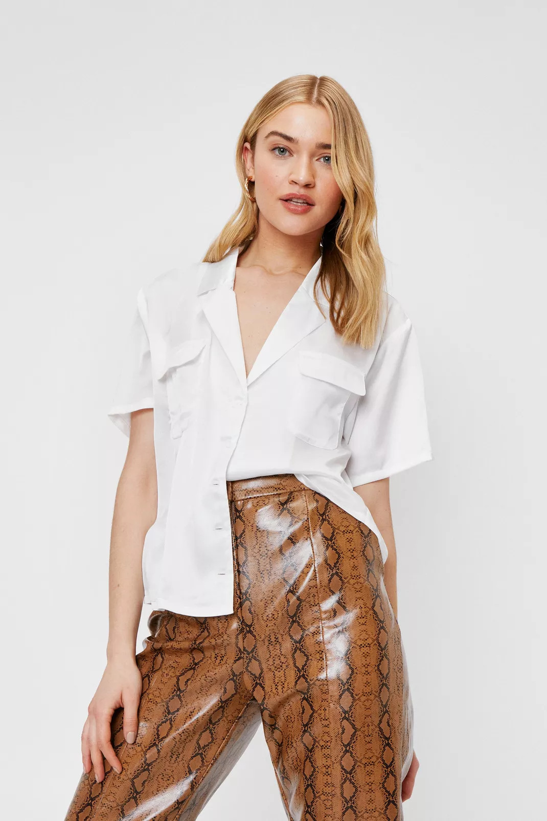 Satin Oversized Short Sleeve Shirt | Nasty Gal (US)