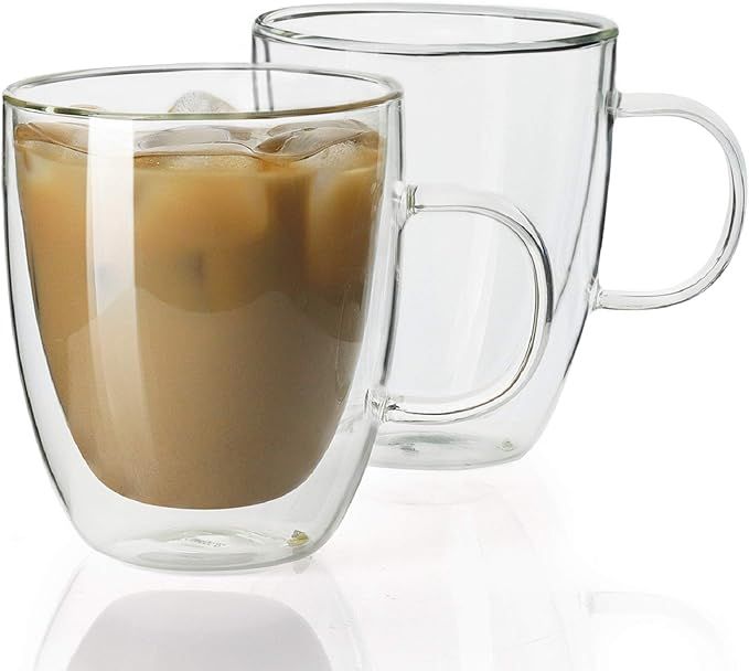 Sweese 413.101 Glass Coffee Mugs - 12.5 oz Double Walled Insulated Mug Set with Handle - Clear Do... | Amazon (US)