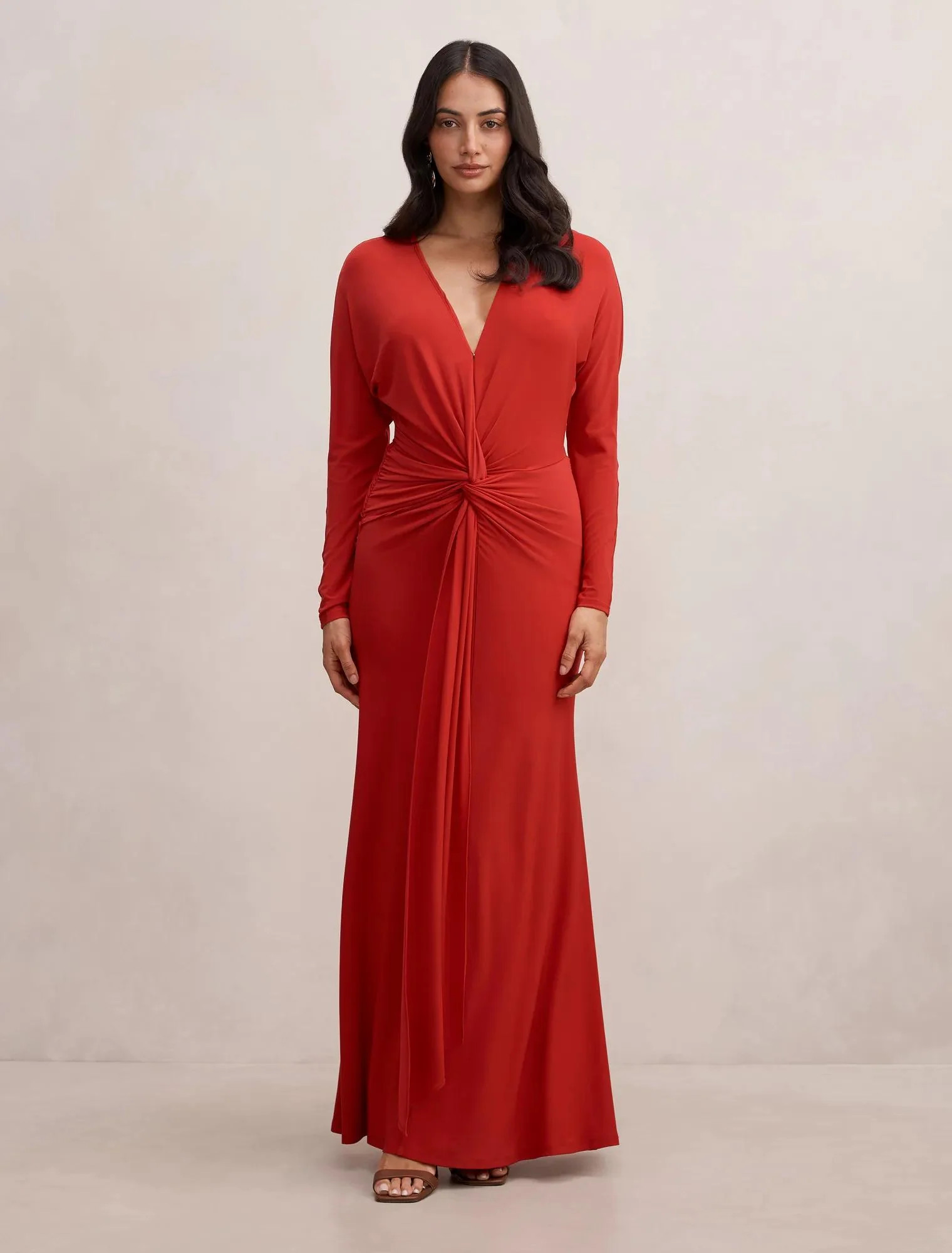 Solana Draped Front Tie Maxi Equestrian Red | Ever New (CA)