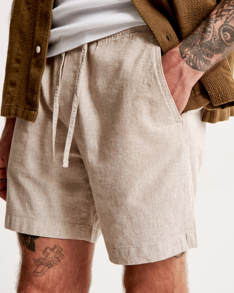 6 Inch Linen-Blend Pull-On Short | Abercrombie & Fitch (US)
