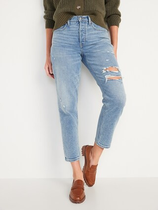 Extra High-Waisted Button-Fly Curvy Sky Hi Straight Ripped Jeans for Women | Old Navy (US)