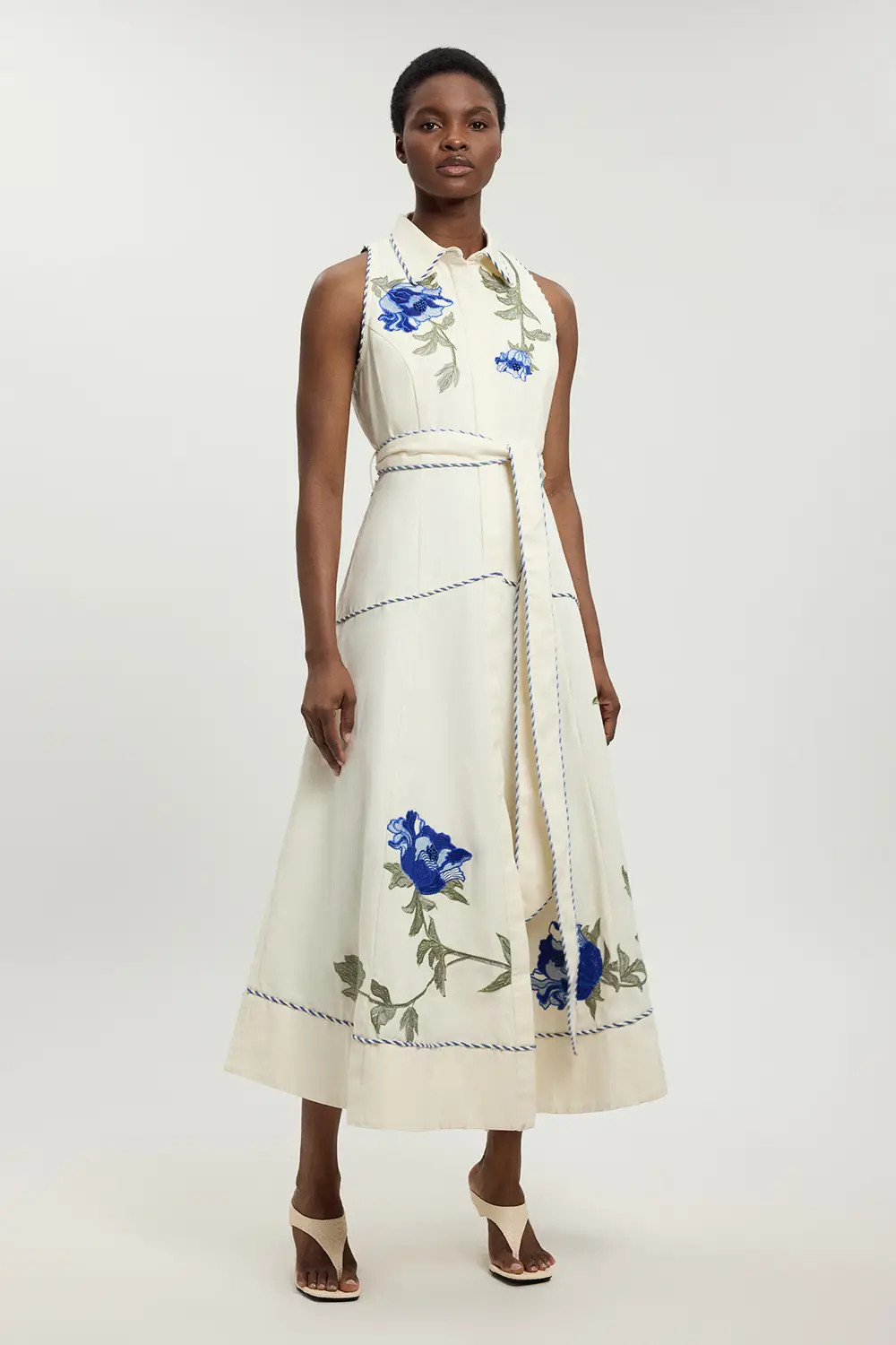 Petite Floral Applique Belted Midi Dress | Karen Millen