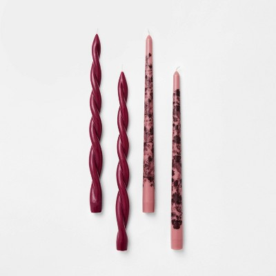 4pk Twist and Pattern Taper Candles Burgundy - Threshold™ Designed by Studio McGee | Target