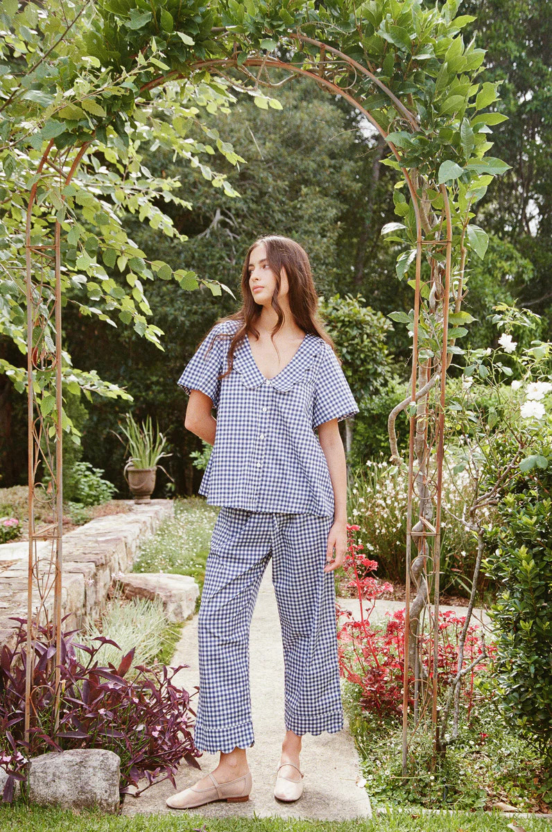 Penelope Sleep Set - Pants - Gingham - Navy | Piyama