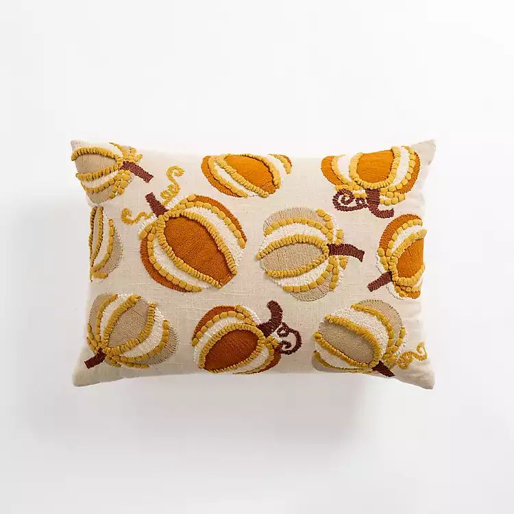 Orange Embroidered Multi Pumpkins Lumbar Pillow | Kirkland's Home