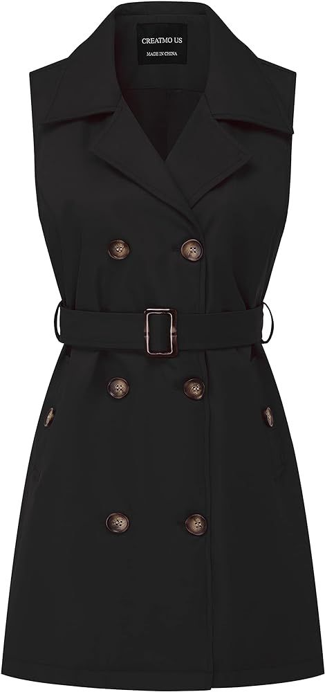 CREATMO US Women's Long Sleeveless Trench Coat Blazers Jacket Duster Vest Belted | Amazon (US)