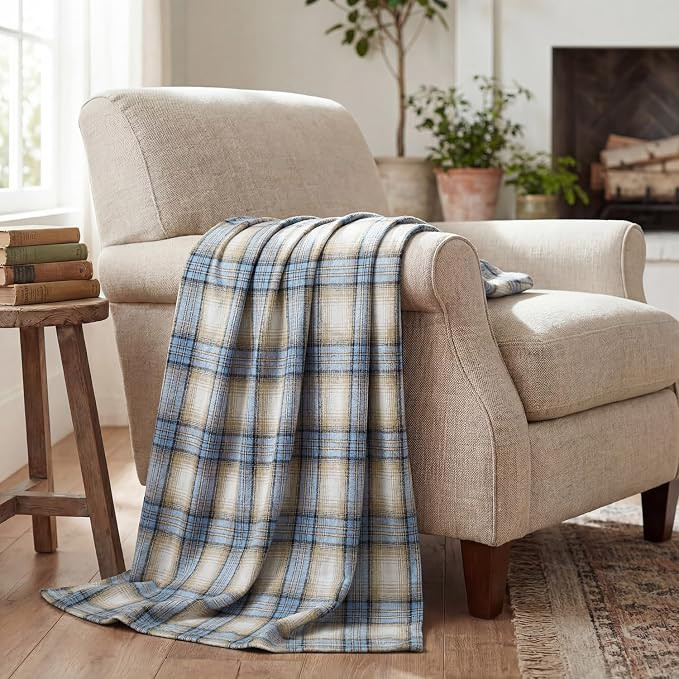 Horaldaily Blue Light Coffe Farmhouse Plaid Decorative Blanket Throw, Spring Summer Rustic Soft L... | Amazon (US)