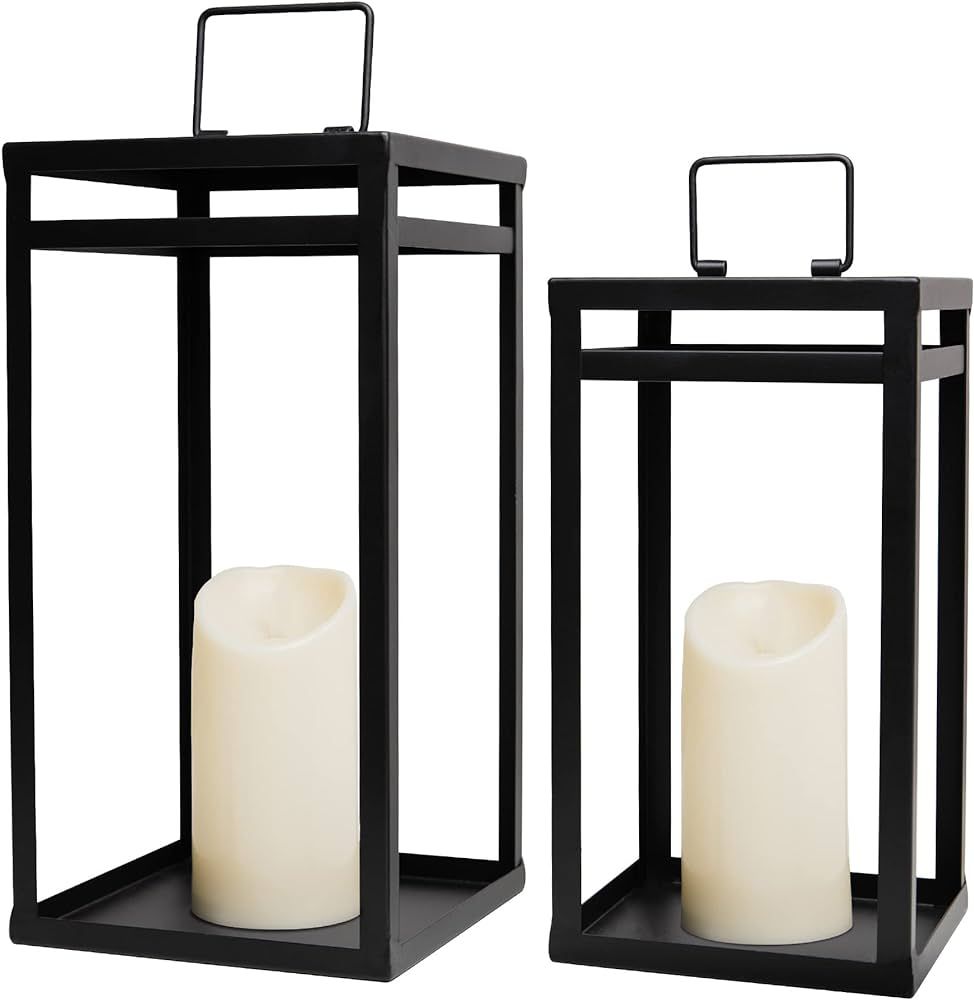 HPC Decor Black Metal Candle Lanterns Set of 2- Lanterns Decorative w/ LED Flameless Candles- 15.... | Amazon (US)