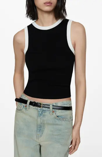 MANGO Contrast Piping Rib Tank Top | Nordstrom | Nordstrom