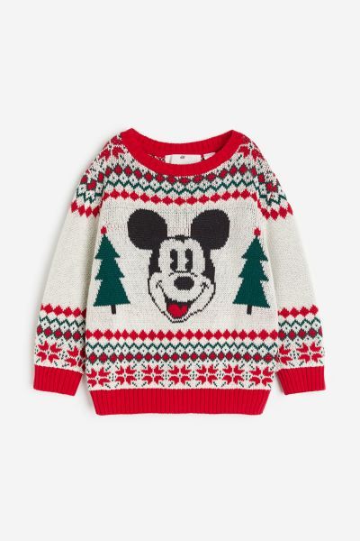 Jacquard-knit Sweater - Red/Mickey Mouse - Kids | H&M US | H&M (US + CA)