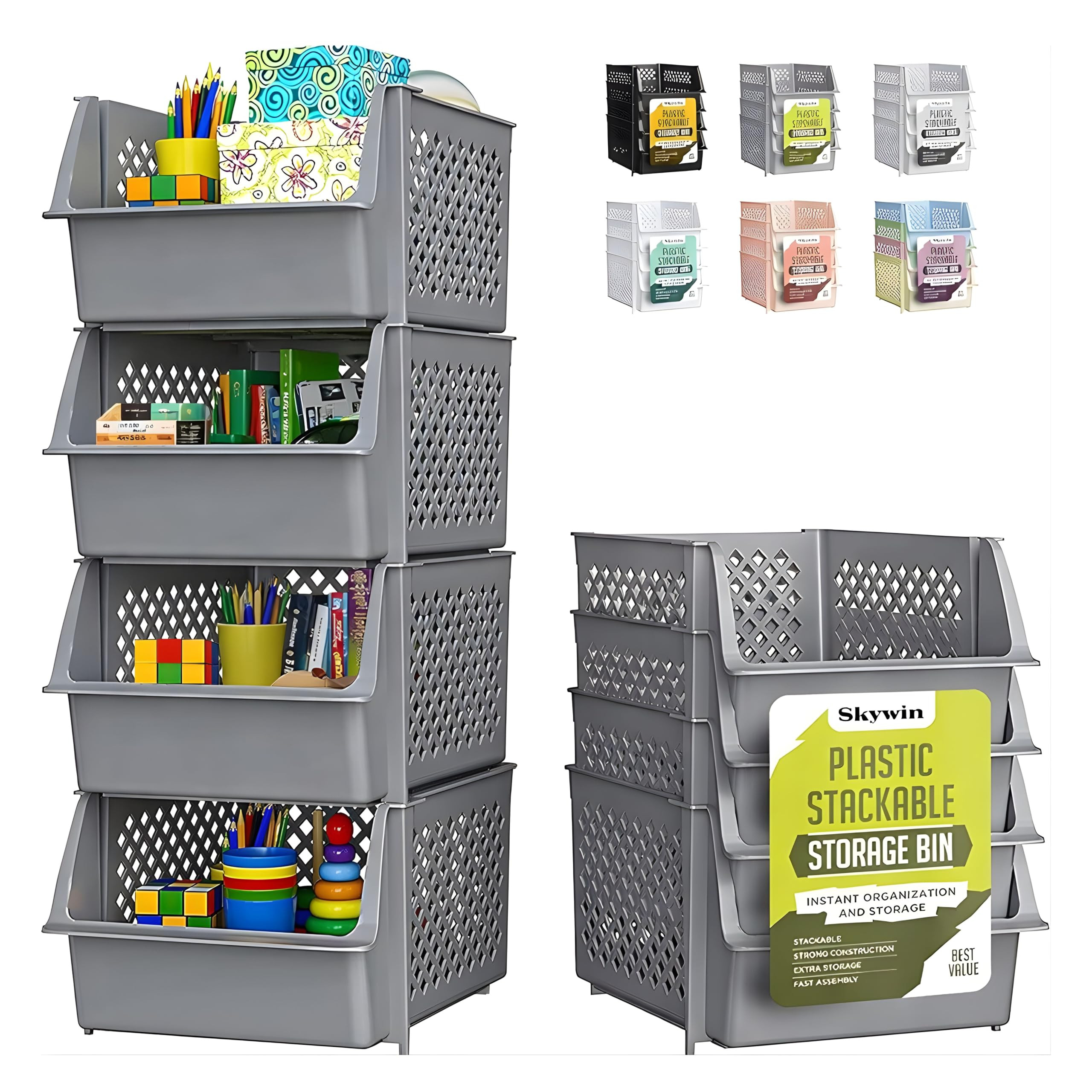 TidyFriend 4 Pack Stackable Storage Bins Open Front for Pantry Organizers and Storage, Plastic St... | Amazon (US)