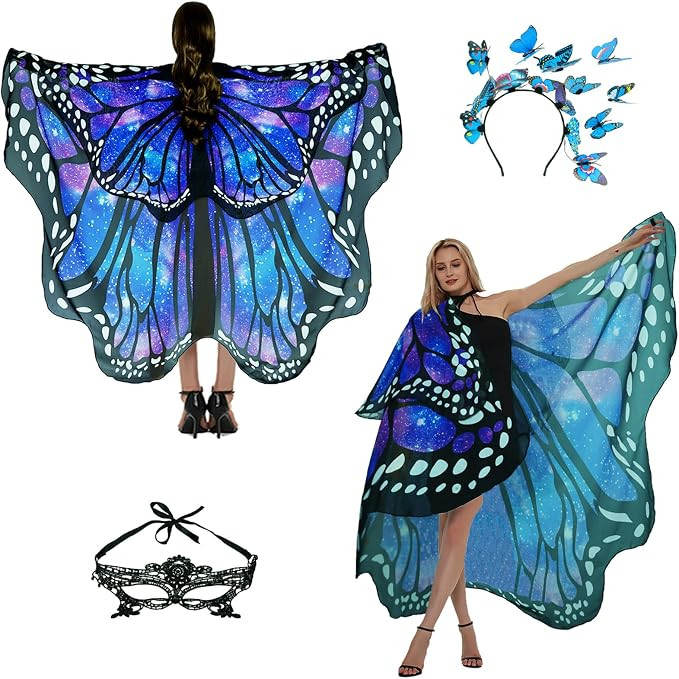 Sunlisky Butterfly Costume Wings for Women Adult Halloween Cape Shawl | Amazon (US)