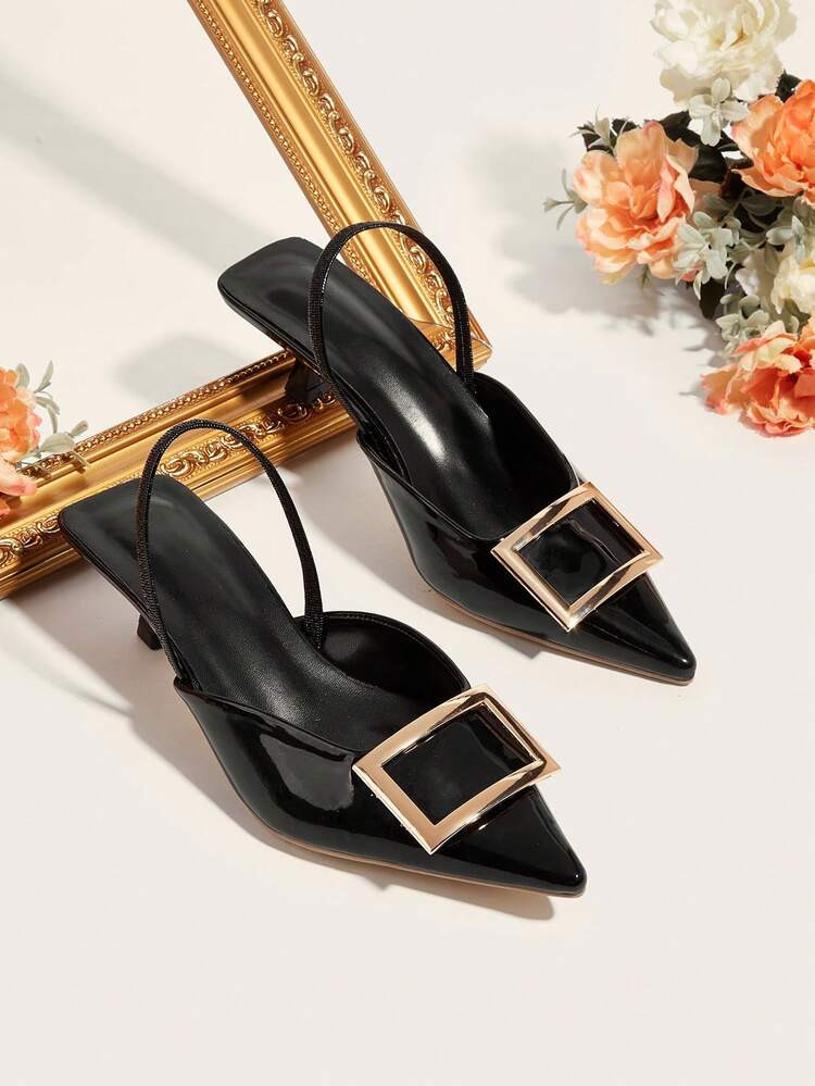 Women's 2025 New Fashion Metal Buckle Elegant Pointed Toe High Heel Pumps | SHEIN