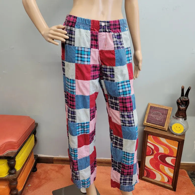 vtg Y2K Patchwork Flare Pants: Vintage Aerie Cropped Geometric Trousers | Etsy (Global)
