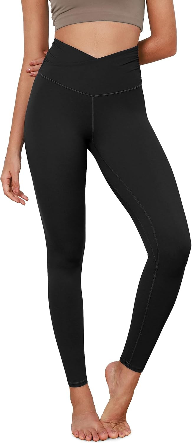 ODODOS Women's Cross Waist Yoga Leggings with Inner Pocket, 23"/25"/28" Gathered Crossover Workout Yoga Pants | Amazon (US)