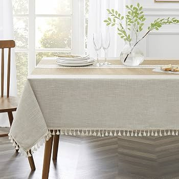 QIANQUHUI Embroidered Tablecloth for Dining Table,Dust Proof Spillproof Soil Resistant Cotton Lin... | Amazon (US)