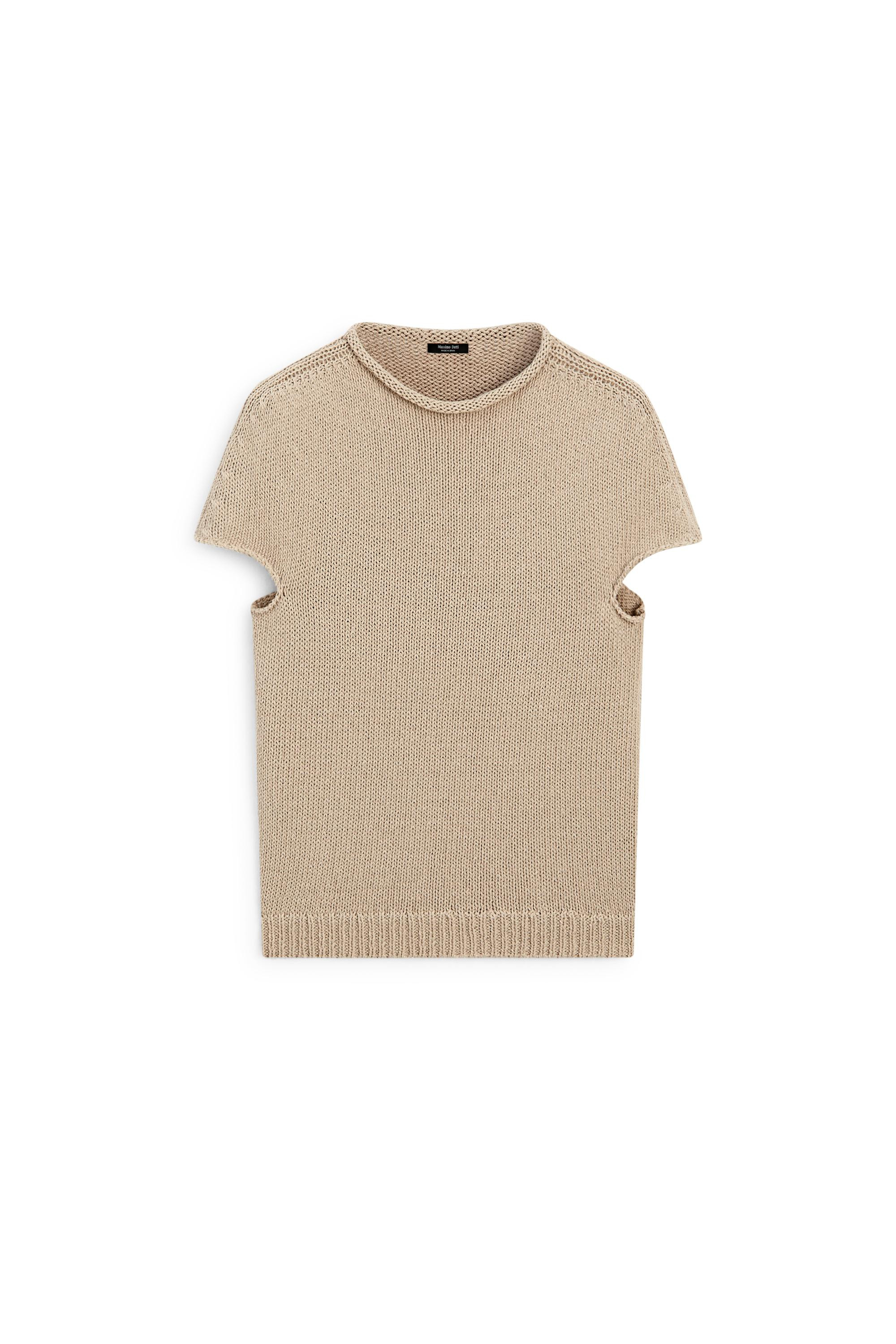 Cotton blend short sleeve rolled-neck sweater - BEIGE | Massimo Dutti UK