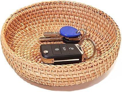 Amazon.com: Small Round Keys Basket for Entryway Woven Baskets for Organizing Tabletop Decorative... | Amazon (US)