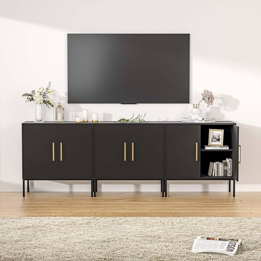 LYNSOM TV Stand for 85 Inch TV, Media Entertainment Center Console Table, 3 Cabinets, TV Console ... | Amazon (US)