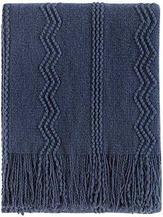 Bourina Throw Blanket Textured Solid Soft Sofa Couch Decorative Knitted Blanket, 50" x 60",Navy | Amazon (US)