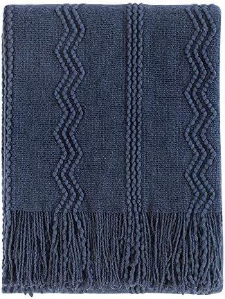 Bourina Throw Blanket Textured Solid Soft Sofa Couch Decorative Knitted Blanket, 50" x 60",Navy | Amazon (US)