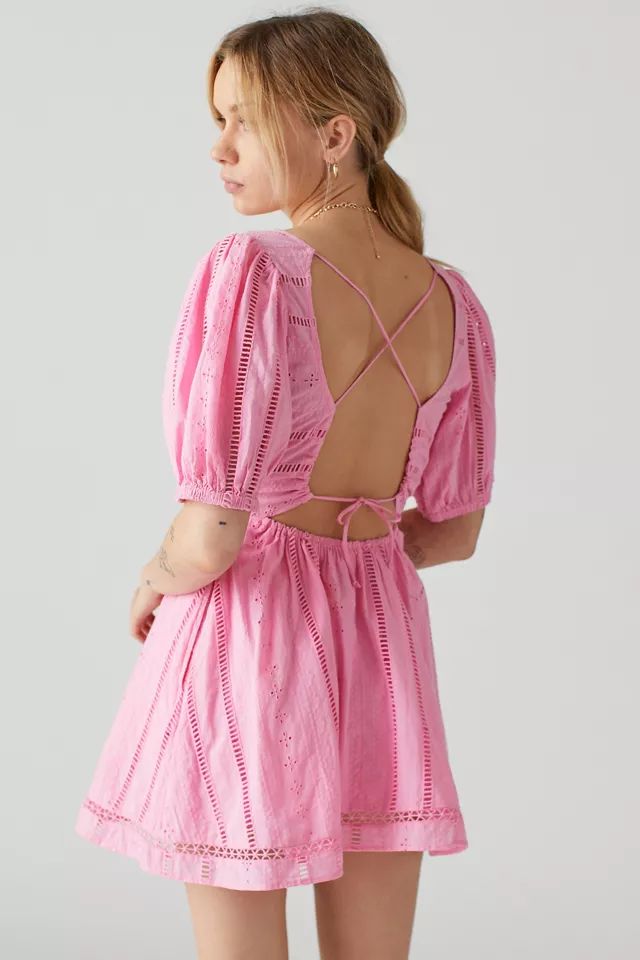 UO Marla Eyelet Puff Sleeve Mini Dress | Urban Outfitters (US and RoW)