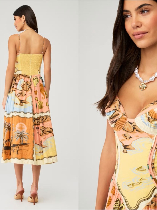 Farm Rio Souvenir Mixed Scarf Multicolor Sunset Patchwork Midi Dress | Poshmark