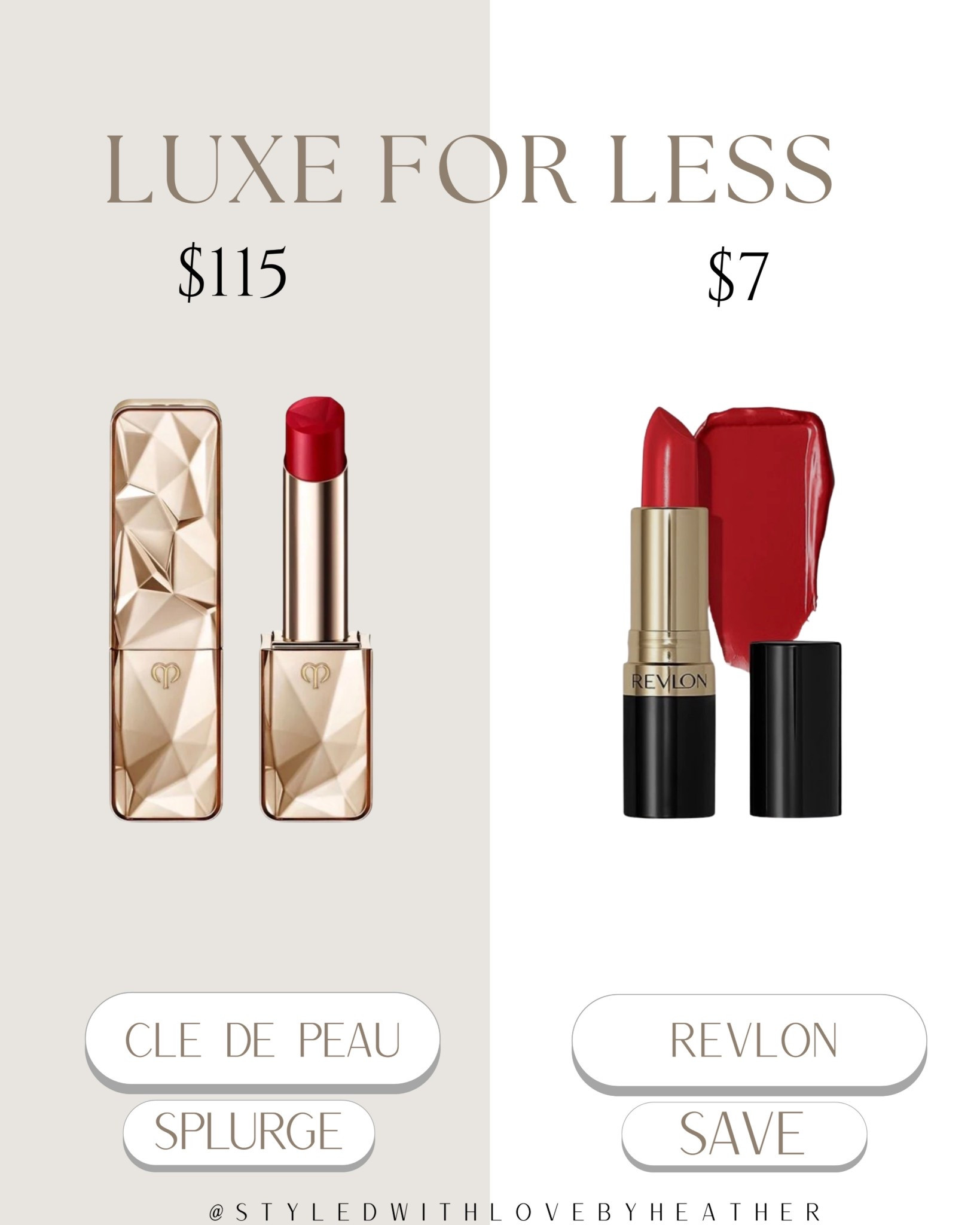Luxury lips without the luxury price 💄✨

This iconic red is giving Clé de Peau elegance… but the $7 Revlon version? Same bold, classic glam for a fraction of the price 👀

Perfect everyday red that instantly elevates your makeup—no splurge needed 💋

Save this for your next beauty dupe & follow for more luxe-for-less finds 🤍

Linked on my LTK 💫

 

 #LTKselfcare #LTKstorytime #LTKBeauty