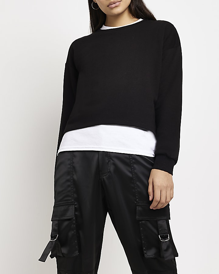 Black long sleeve sweatshirt | River Island (UK & IE)