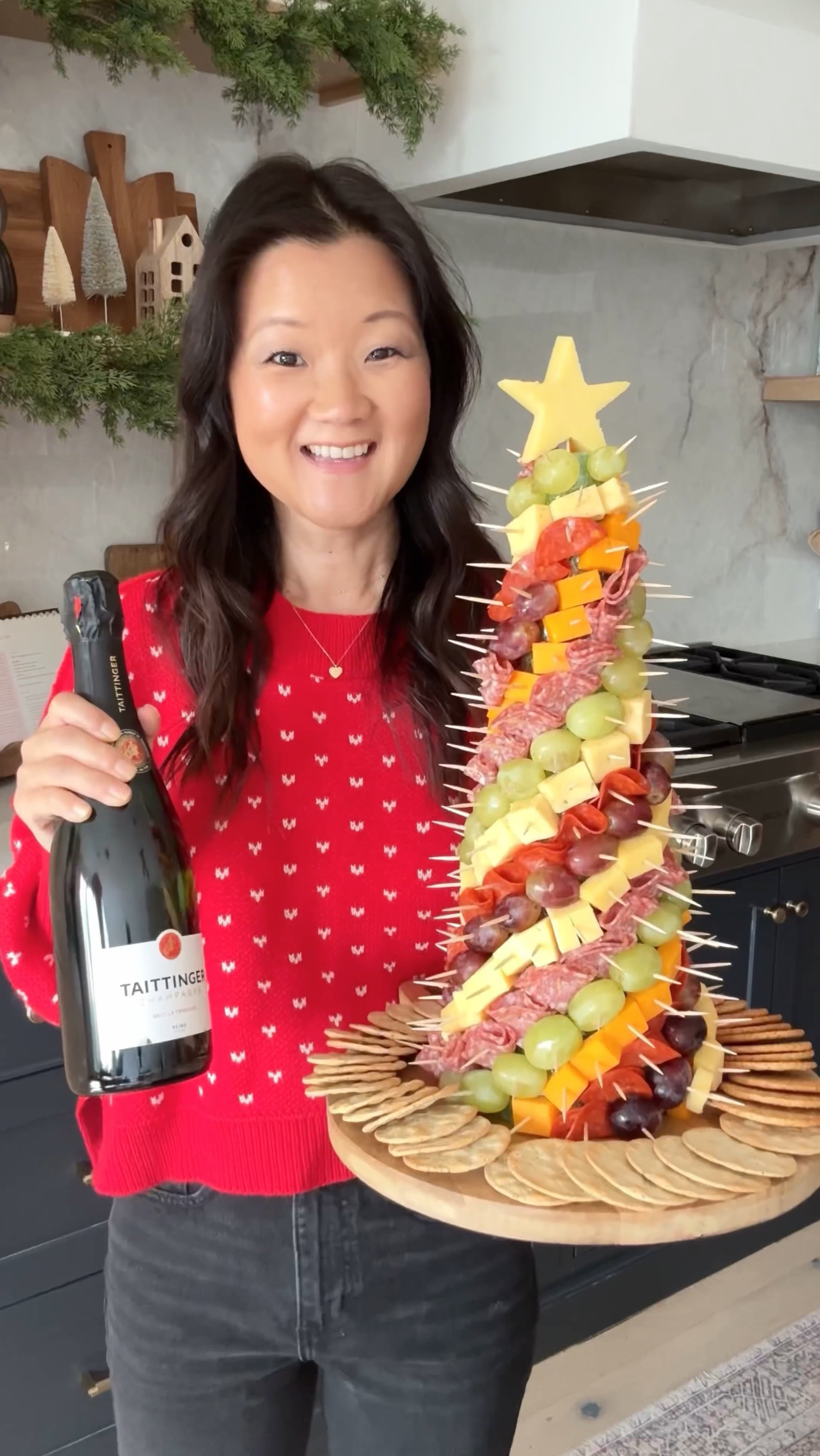 Holiday charcuterie cone. So easy to make and such a wow factor 

decor in our kitchen. Wreath, barstool, leather, braided, red ribbon, maroon garland, wishbone chair, black, oval, dining table, tan chandelier, modern art, reindeer. Amazon Wayfair counter stool Hati Target basket wood cutting board red sweater charcuterie 

#LTKHoliday #LTKFindsUnder100 #LTKSaleAlert