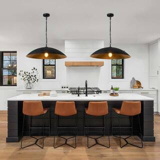 PCover 27.6 in.W 1-Light Dome Black and Dark Gold Foil Pendant Light Modern Transitional Hanging ... | The Home Depot