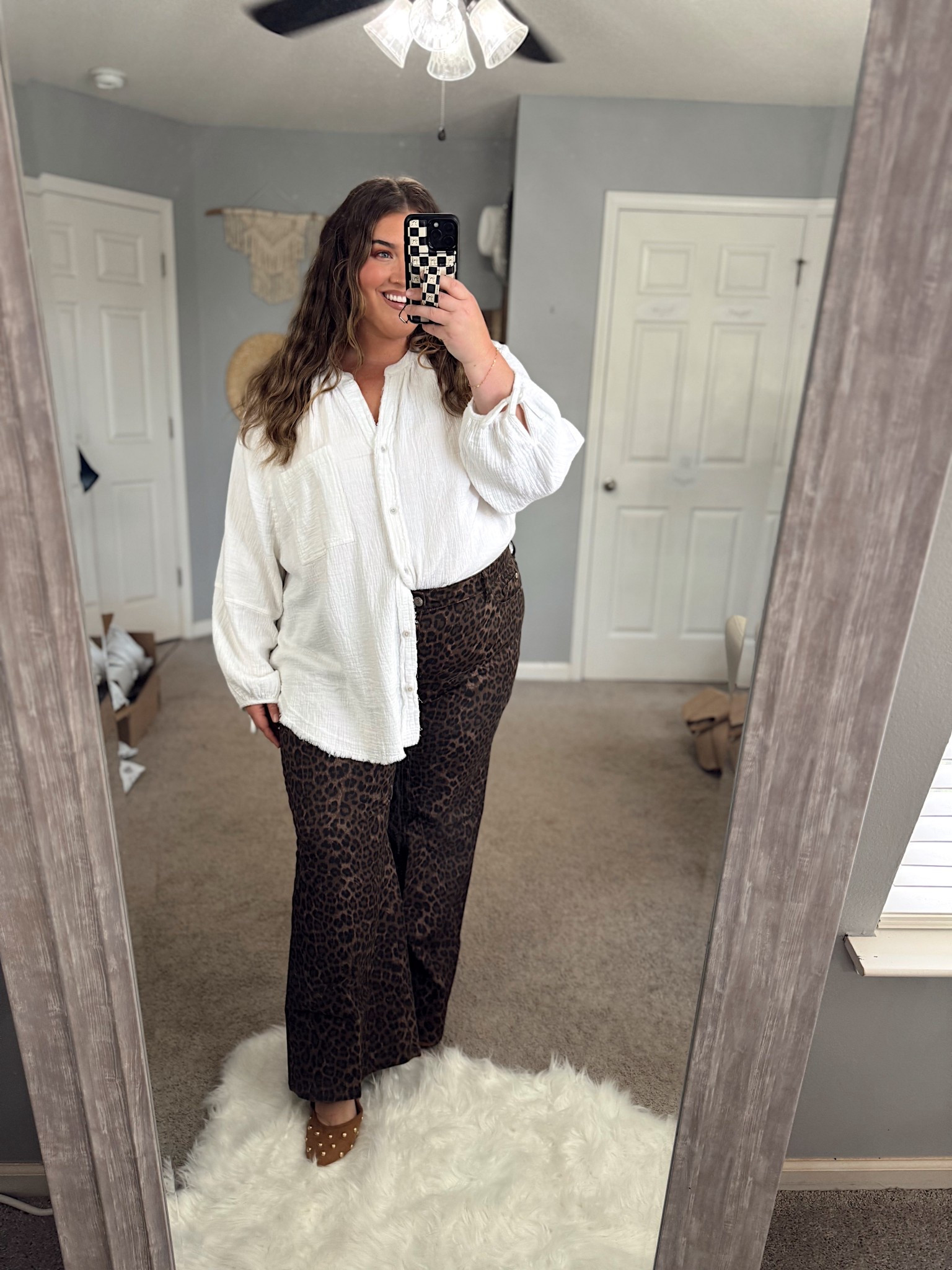 Fall outfit inspo 🍂🤎 Styling some cute and trendy plus size pieces for Fall. I’m wearing a size XXL/20. Leopard print pants. Wide leg jeans. White button up. Brown Mary Jane flats

#LTKPlusSize #LTKShoeCrush #LTKStyleTip